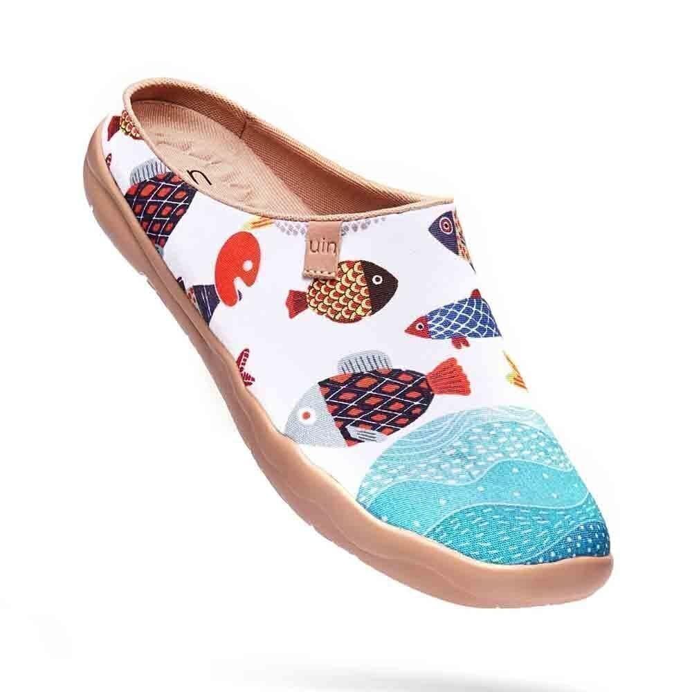 UIN Women's Slip On Mules Wide Toe Clog Casual Travel Shoes (Happy Fish-Slipper) - Picture 8 of 10